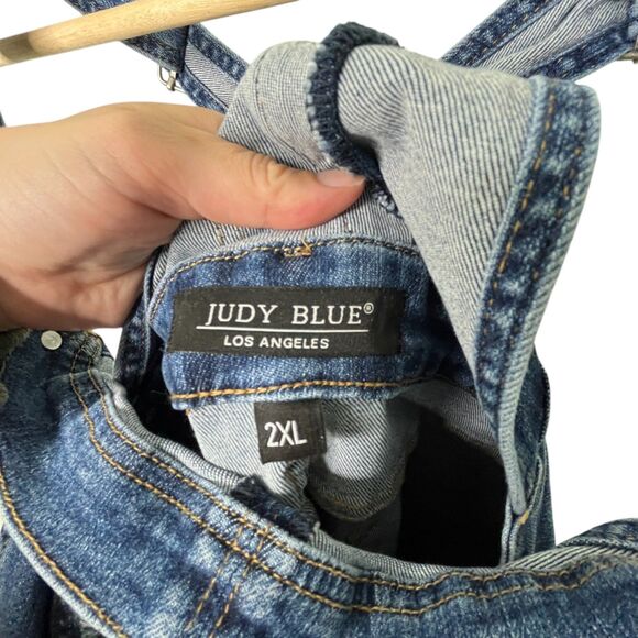 Judy Blue High Waist Double Cuff Denim Short Overalls Sz 2XL - Picture 9 of 13